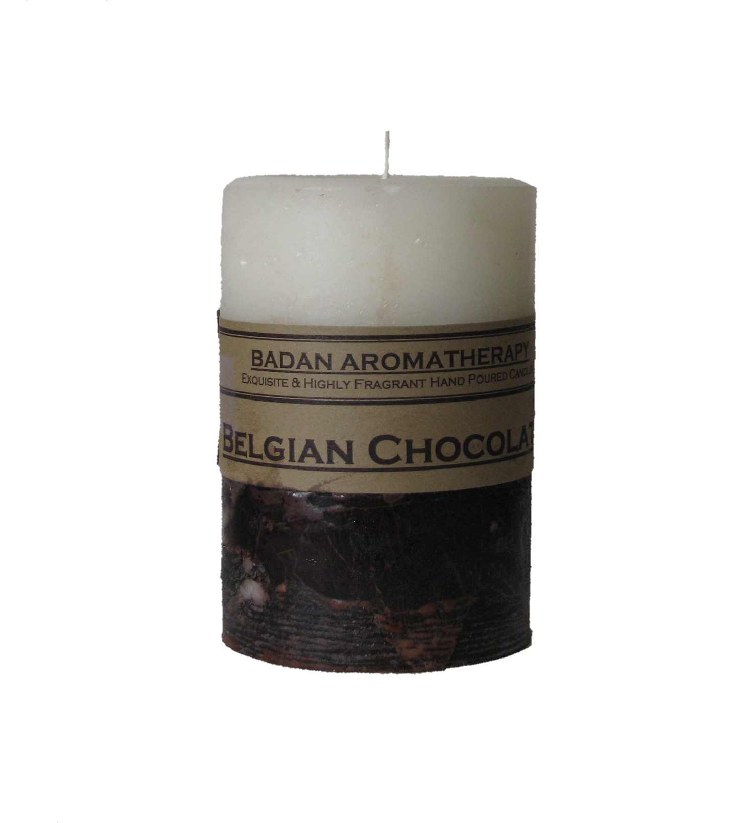 Candles: Belgian Chocolate & Sandalwood  Pillar Candle Set of 3 Ivory and Brown Gift Set