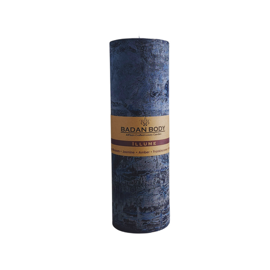 ILLUME Candle: Fragrant Dark Blue Amber Lotus Orange Blossom &  Ylang Ylang Pillar Candle 3x4.5