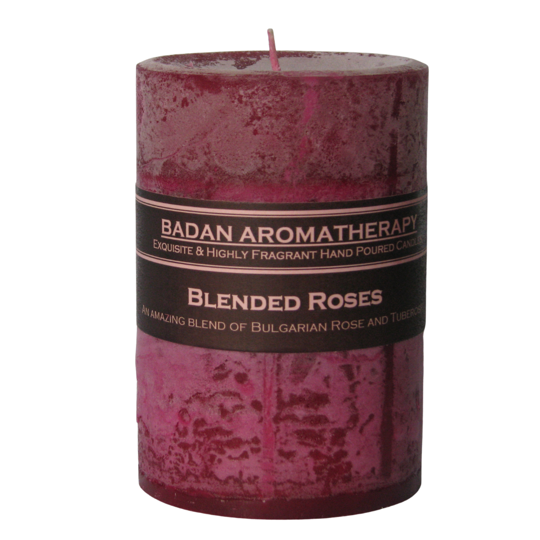 Rose & Tuberose Pillar Candle 3x4 Deep Red Magenta Floral - BadanBody