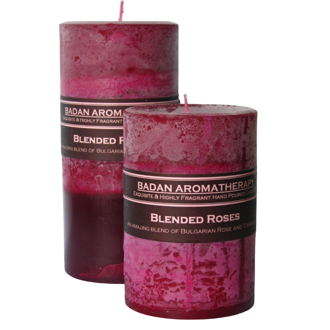 Rose & Tuberose Pillar Candle 3x4 Deep Red Magenta Floral - BadanBody