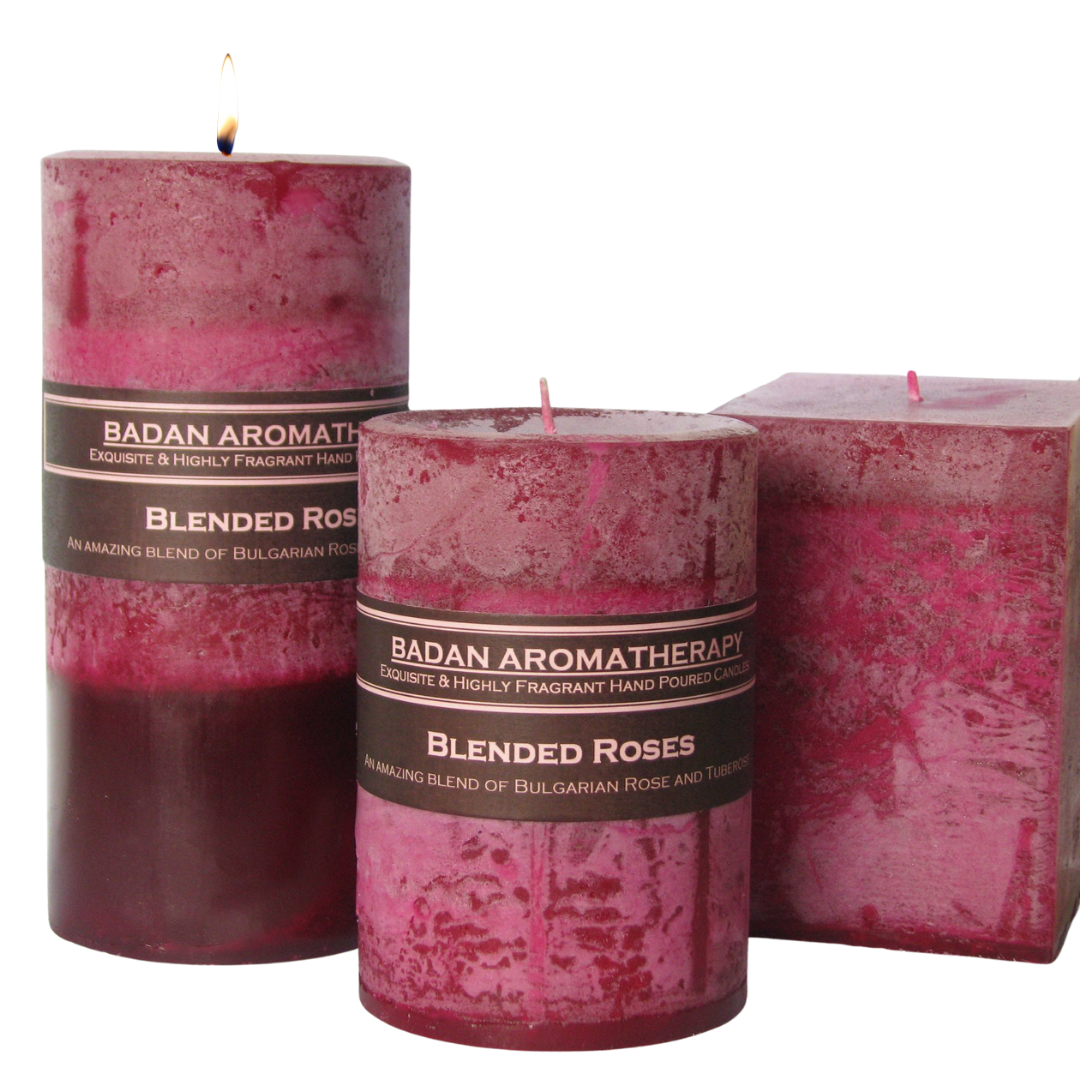 Rose & Tuberose Pillar Candle 3x4 Deep Red Magenta Floral - BadanBody