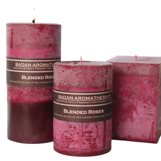 Rose & Tuberose Pillar Candle 3x4 Deep Red Magenta Floral - BadanBody
