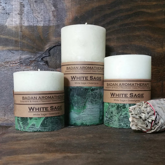 White Sage Pillar Candle Collection - BadanBody