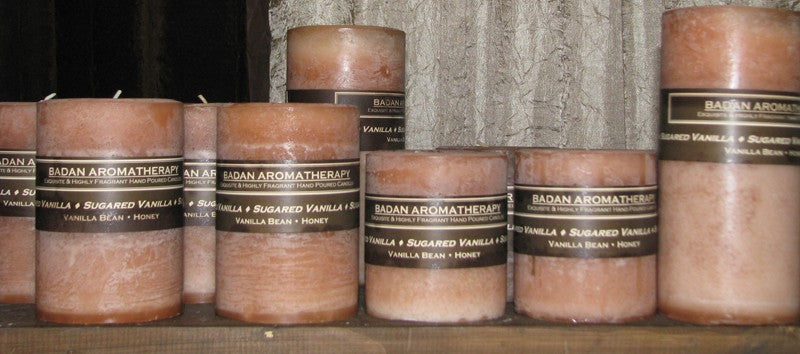 Badan Sugared Vanilla Pillar Candles 3x3.5 - Honey Candles  Hand Poured - BadanBody