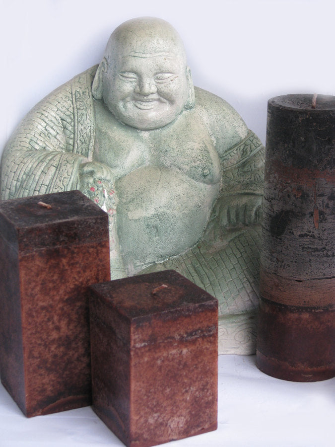 Clove Candle Set of 3: Fragrant Dark Brown Clove Scented Square & ROUND Pillar Candles - Gift Set - BadanBody