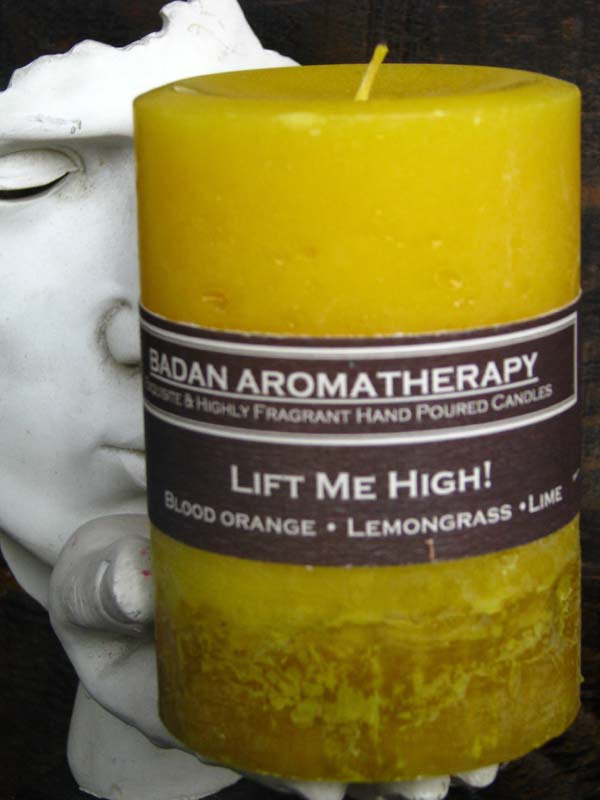 Citrus Lemongrass, Verbena & Blood Orange Essential Oil Candle Fragrant Uplifting Medium 3x4.5 Yellow Candle - BadanBody