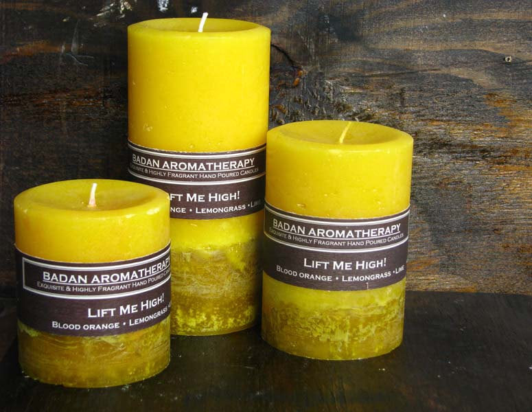 Badan Lift Me High! Yellow Citrus Lemongrass Pillar Candle Set of 3, Fragrant Pillar Candles - BadanBody