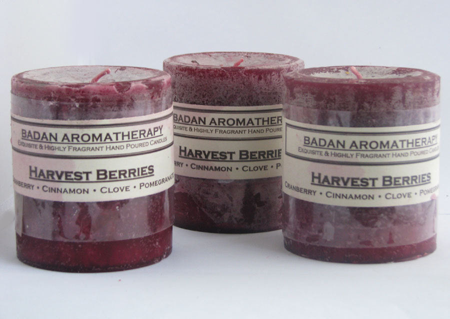 Candle: Fragrant Dark Red Cranberry Pomegranate Cinnamon & Clove Pillar Candle 3x3.5 - BadanBody