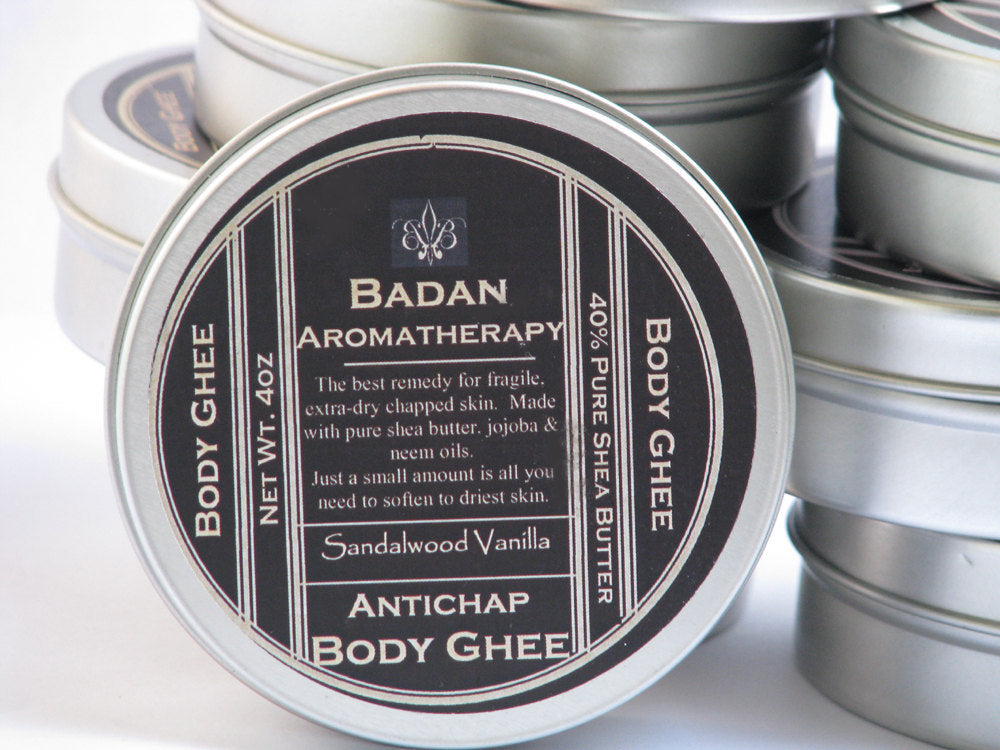 SANDALWOOD VANILLA Body Butter Ghee Natural & Organic - Intensive Moisturizer for Dry Skin - BadanBody