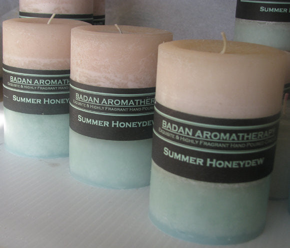 White & Melon Green: Summer Honeydew Pillar Candle 3x4.5 - BadanBody