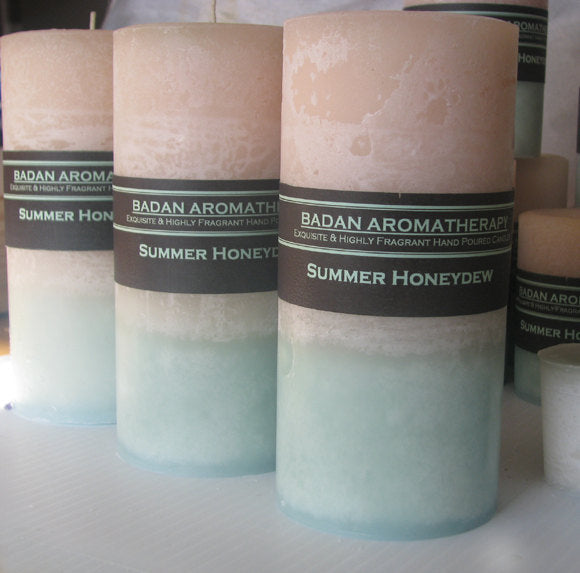White & Melon Green: Summer Honeydew Pillar Candle Tall 3x6.5 - BadanBody
