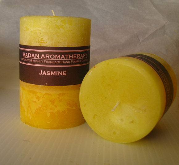 Bright Yellow: Fragrant Jasmine Pillar Candle 3x4.5 - BadanBody