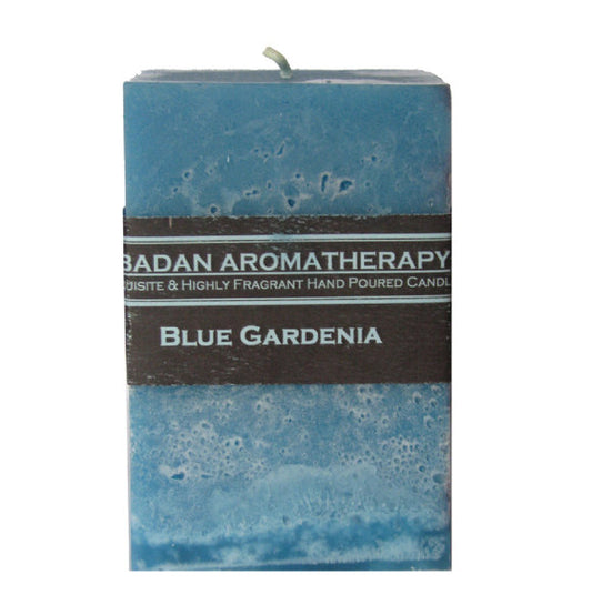 Blue Gardenia Pillar Candle 3"x4" Medium Square Floral Classic Candle - BadanBody