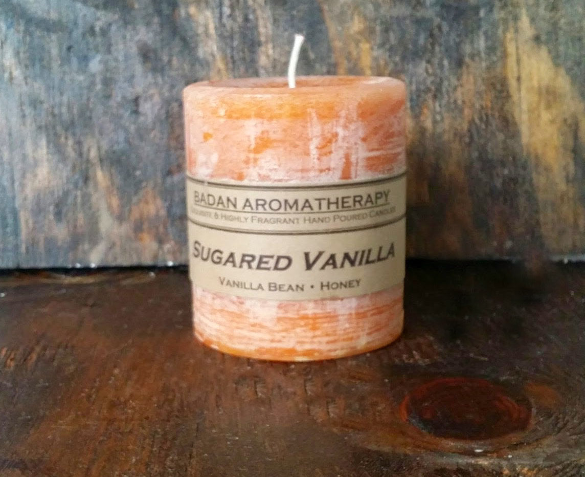 Badan Sugared Vanilla Scented Pillar Candle Collection - Handmade in the USA - BadanBody