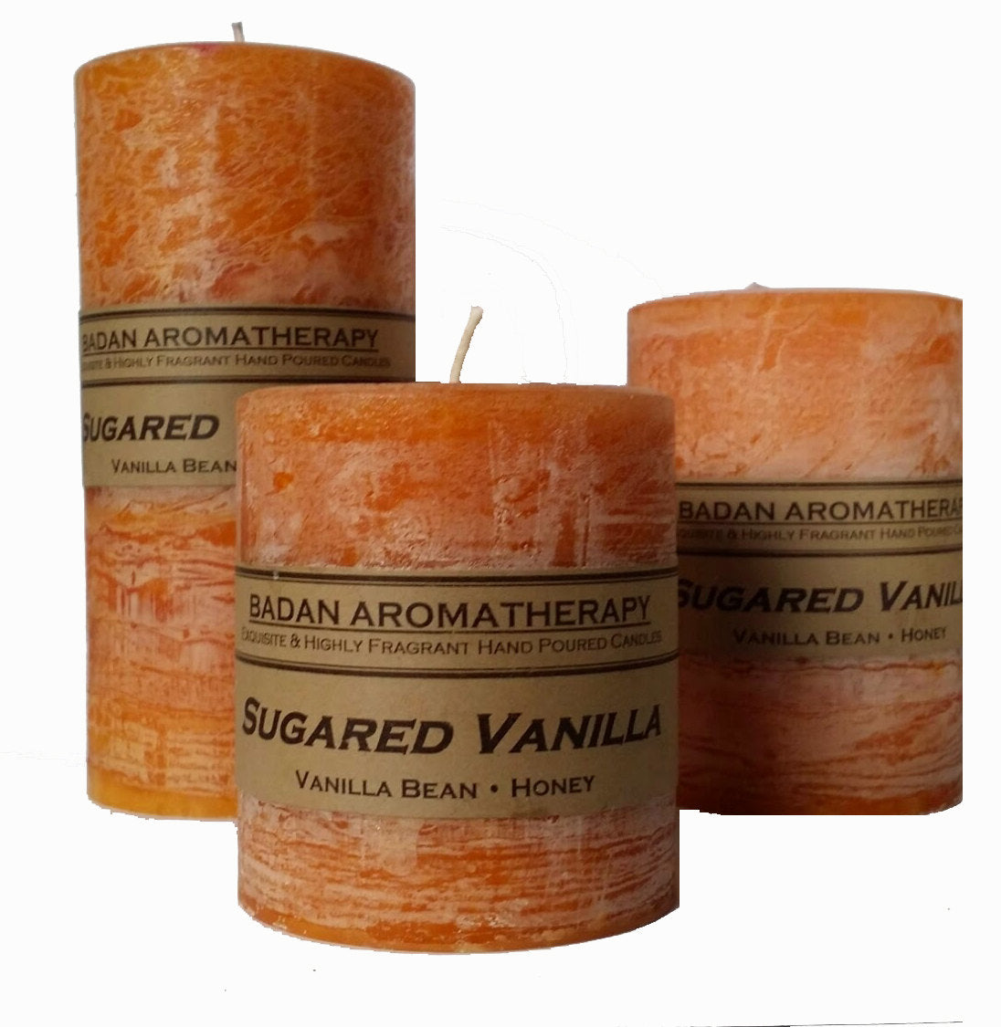 Badan Sugared Vanilla Scented Pillar Candle Collection - Handmade in the USA - BadanBody