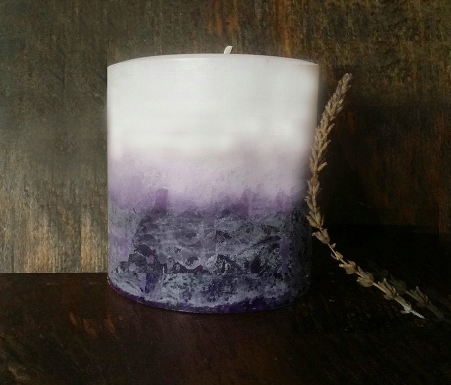 Lavender Beeswax Pillar Candle, Lavender Candle, 3x3.5 White & Purple, Hand Poured Candles - BadanBody