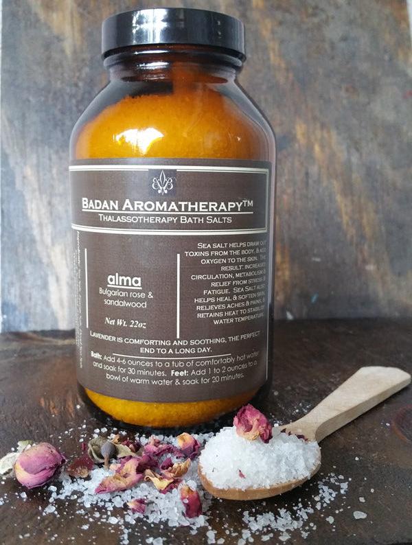 Rose & Sandalwood Bath Salts, Herbal Bath Salts, Therapeutic Bath Salts, 22oz Jar - BadanBody