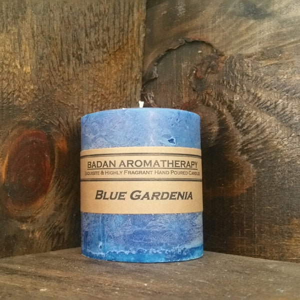 Gardenia Blue Scented Pillar Candle 3"x3.5" - BadanBody