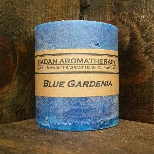 Gardenia Blue Scented Pillar Candle 3"x3.5" - BadanBody