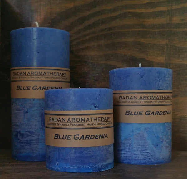 Gardenia Blue Scented Pillar Candle 3"x3.5" - BadanBody