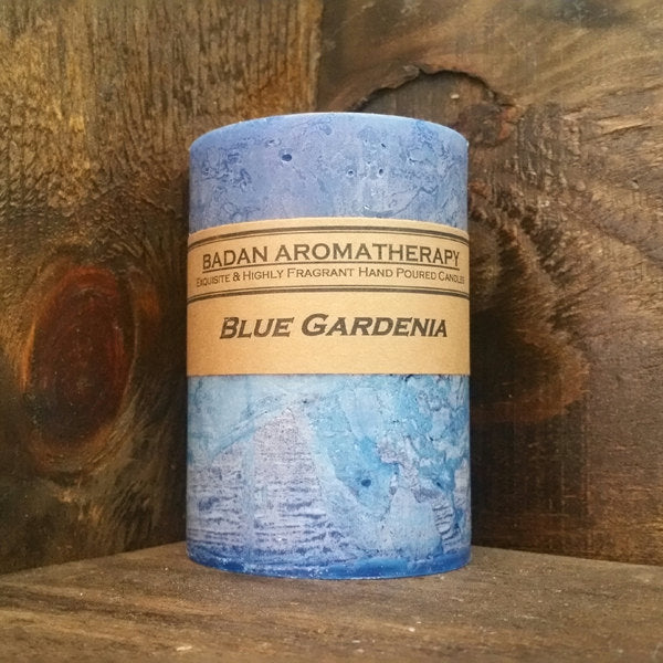 Blue Gardenia Pillar Candle 3"x4.5" Medium Classic Floral Candle - BadanBody