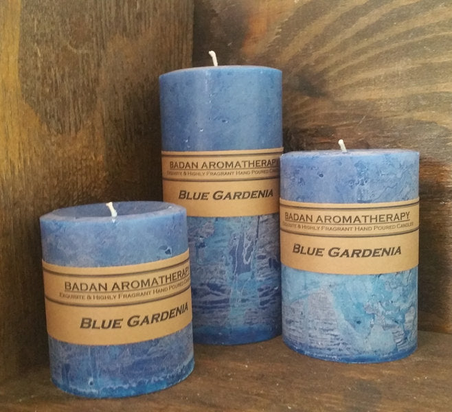 Blue Gardenia Pillar Candle 3"x4.5" Medium Classic Floral Candle - BadanBody