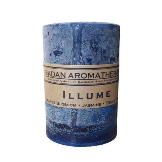 ILLUME Candle: Fragrant Dark Blue Amber Lotus Orange Blossom &  Ylang Ylang Pillar Candle 3x4.5