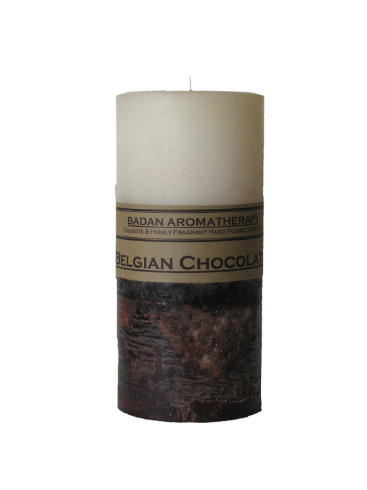 Belgian Chocolate & Sandalwood Pillar Candle, 4"x9 .5"