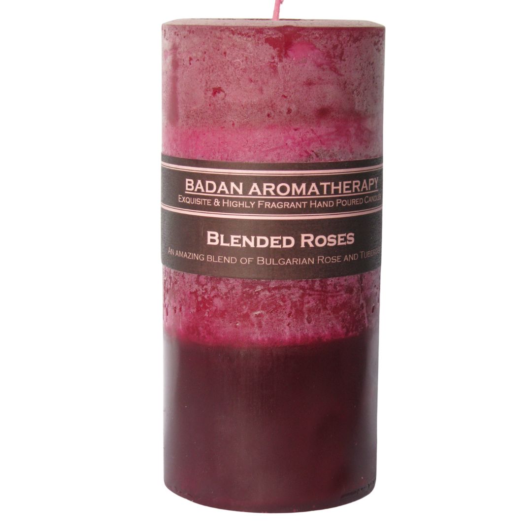 Blended Roses: Bulgarian Rose & Tuberose Pillar Candle 3x6 Tall Deep Red Magenta Floral