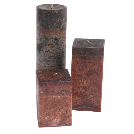 Clove Scented Pillar Candle Set of 3 Dark Brown Square Round