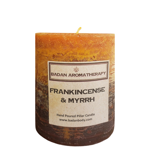 Gold FRANKINCENSE & MYRRH Pillar Candle 3x3.5