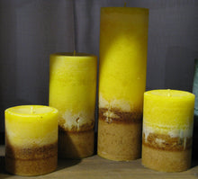 Candle Set of 4 FRANKINCENSE & MYRRH Gold Brown Pillar Candle, Hand Poured - BadanBody
