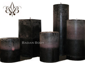 Candle: Dark Purple, Nag Champa & Fig Pillar Candle 3x4.5, Black Candle - BadanBody