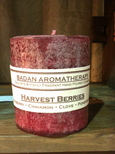 Candle: Fragrant Dark Red Cranberry Pomegranate Cinnamon & Clove Pillar Candle 3x3.5 - BadanBody