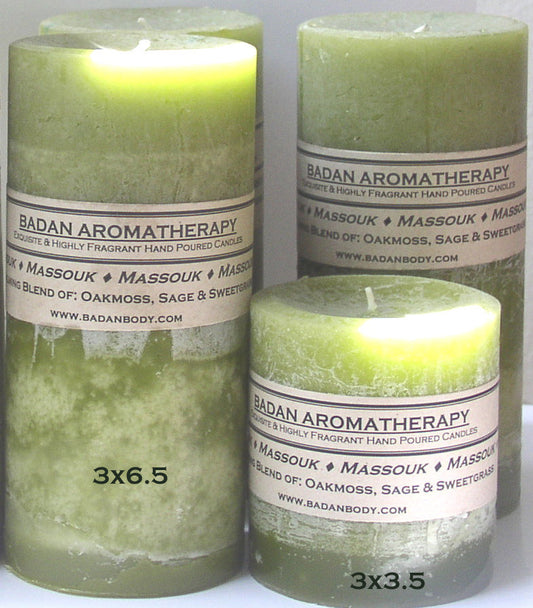 Massouk Oakmoss Sage & Sweetgrass Pillar Candle 2Pc Set - BadanBody