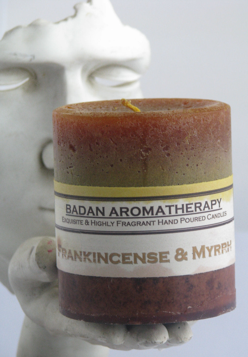 Gold FRANKINCENSE & MYRRH Pillar Candle 3x3.5 - BadanBody