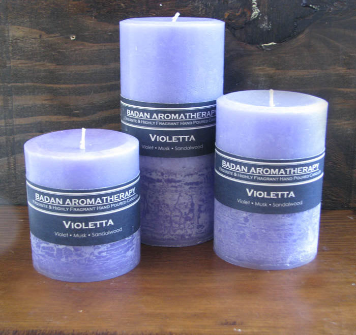 Violetta Violet and Sandalwood Scented Pillar Candle Set, Purple, 3 Candle Set - BadanBody