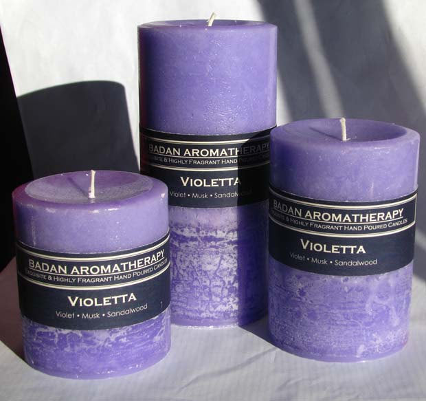 Violetta Violet and Sandalwood Scented Pillar Candle Set, Purple, 3 Candle Set - BadanBody