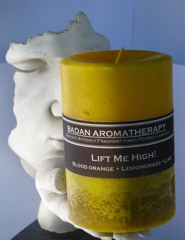 Citrus Lemongrass, Verbena & Blood Orange Essential Oil Candle Fragrant Uplifting Medium 3x4.5 Yellow Candle - BadanBody