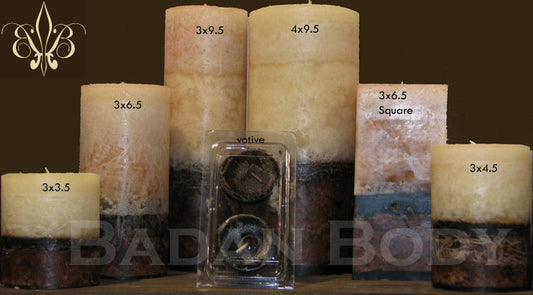 Candles: Belgian Chocolate & Sandalwood  Pillar Candle Set of 3 Ivory and Brown Gift Set - BadanBody
