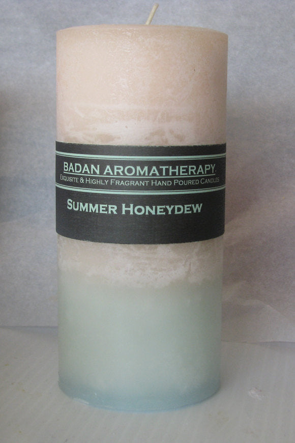 White & Melon Green: Summer Honeydew Pillar Candle Tall 3x6.5 - BadanBody