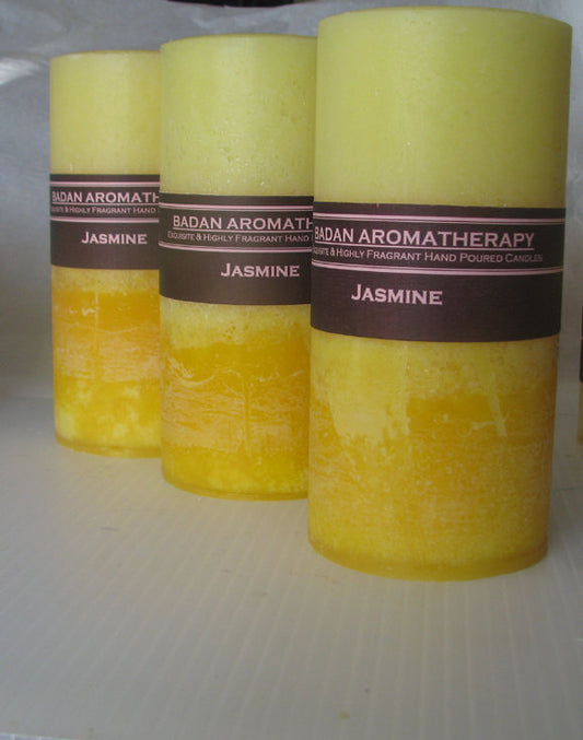 Bright Yellow: JASMINE Pillar Candle Tall 3x6.5 - BadanBody
