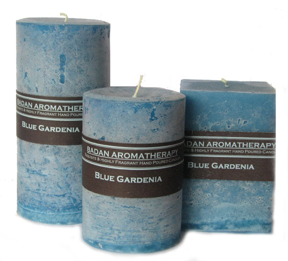 Blue Gardenia Pillar Candle 3"x4" Medium Square Floral Classic Candle - BadanBody