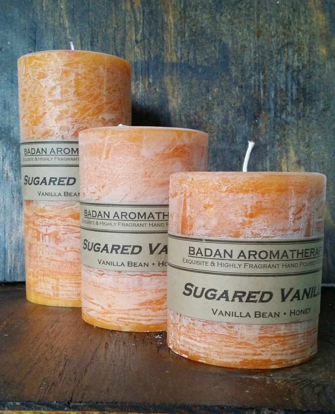 Badan Sugared Vanilla Scented Pillar Candle Collection - Handmade in the USA - BadanBody
