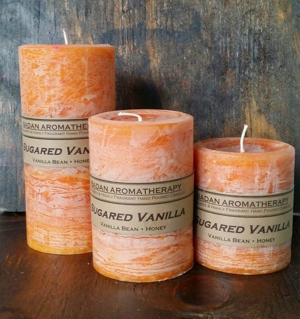 Badan Sugared Vanilla Scented Pillar Candle Collection - Handmade in the USA - BadanBody