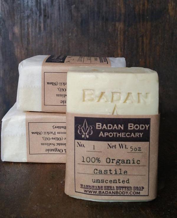 Stack of three bars of Organic Olive Oil Castile Soap Unscented