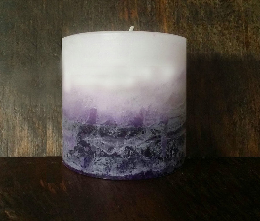 Lavender Beeswax Pillar Candle, Lavender Candle, 3x3.5 White & Purple, Hand Poured Candles - BadanBody