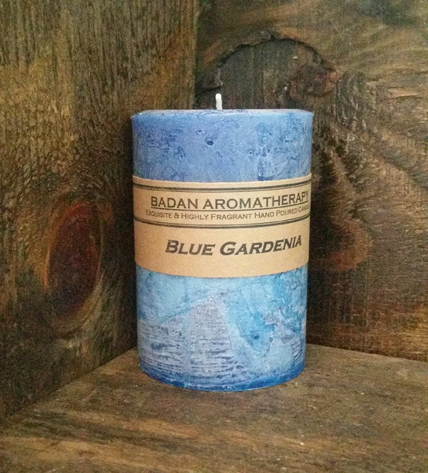 Blue Gardenia Pillar Candle 3"x4.5" Medium Classic Floral Candle - BadanBody