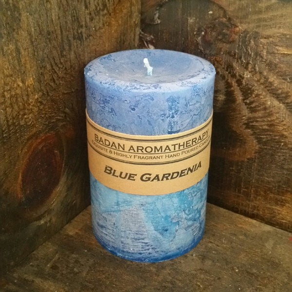 Blue Gardenia Pillar Candle 3"x4.5" Medium Classic Floral Candle - BadanBody